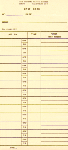 Job time clock card TP300 (Quantity 1000) Ref# 25550 - ClockingSystems