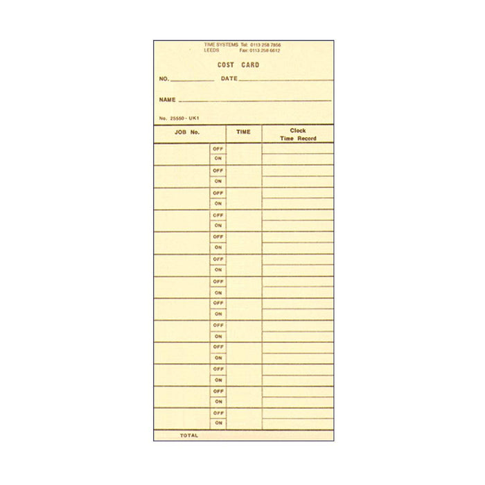 Job time clock card TP300 (Quantity 1000) Ref# 25550 - ClockingSystems
