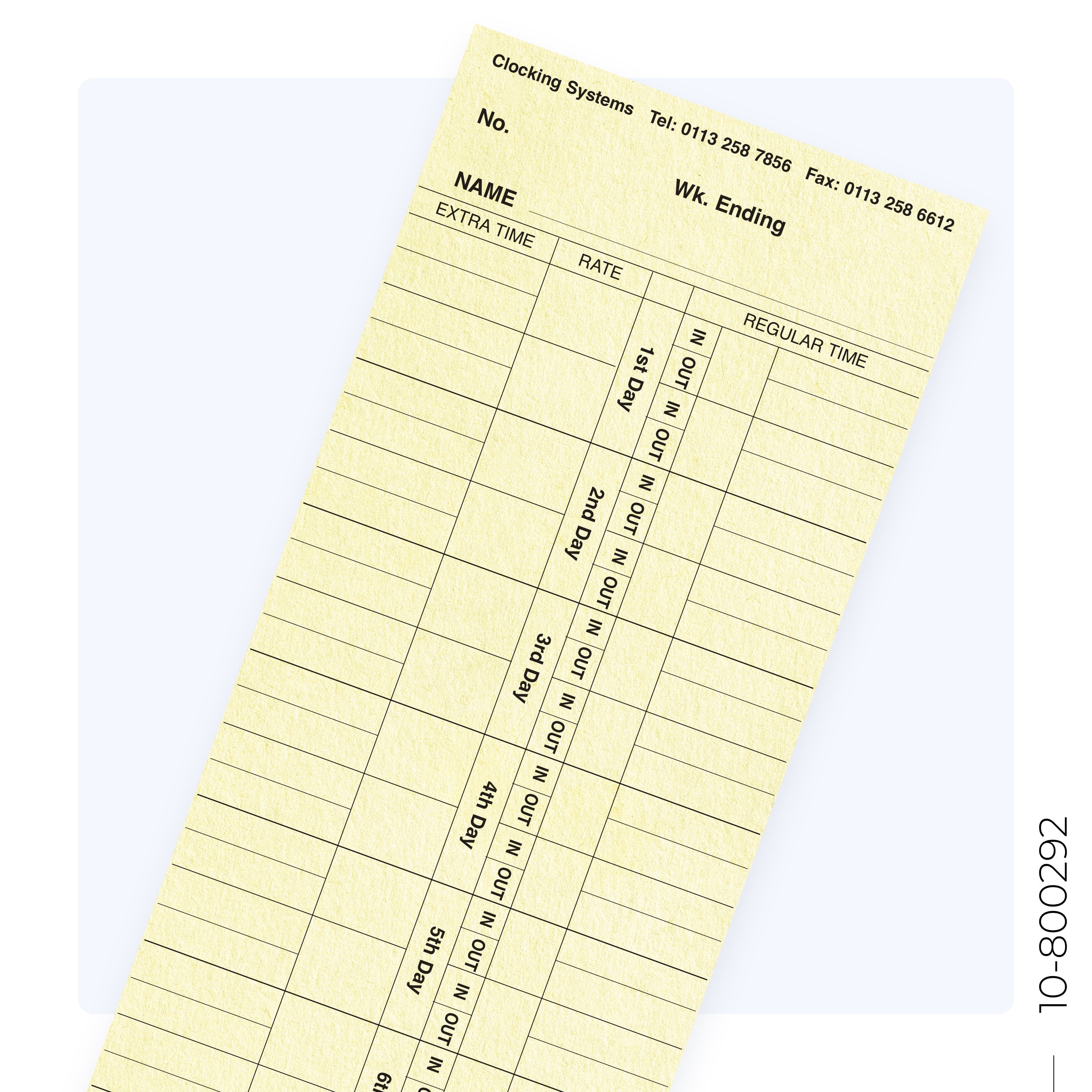 10-800292 Weekly Clocking Cards for TP300 (Quantity 1000) – Clocking ...