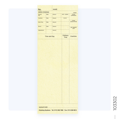 103302 Weekly Clocking Cards (Quantity 1000)