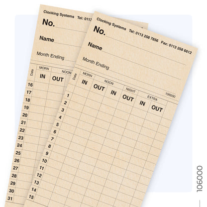 106000 Monthly Clocking Cards (Quantity 1000)