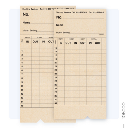 106000 Monthly Clocking Cards (Quantity 1000)