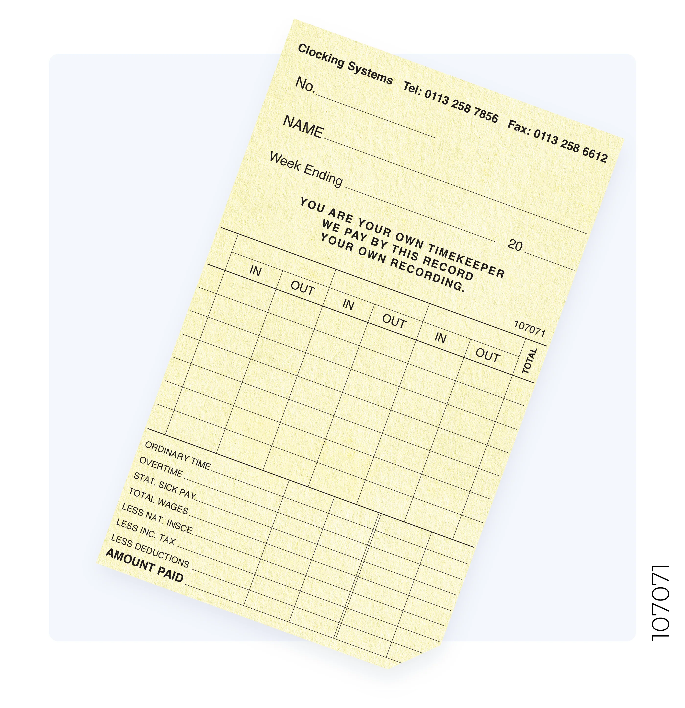 107071 Weekly Clocking Cards for TP-100, TP-200, CS-30 (Quantity 250 ...