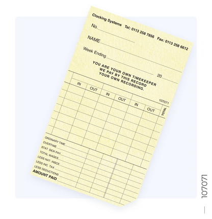 107071 Weekly Clocking Cards for TP-100, TP-200, CS-30 (Quantity 250)