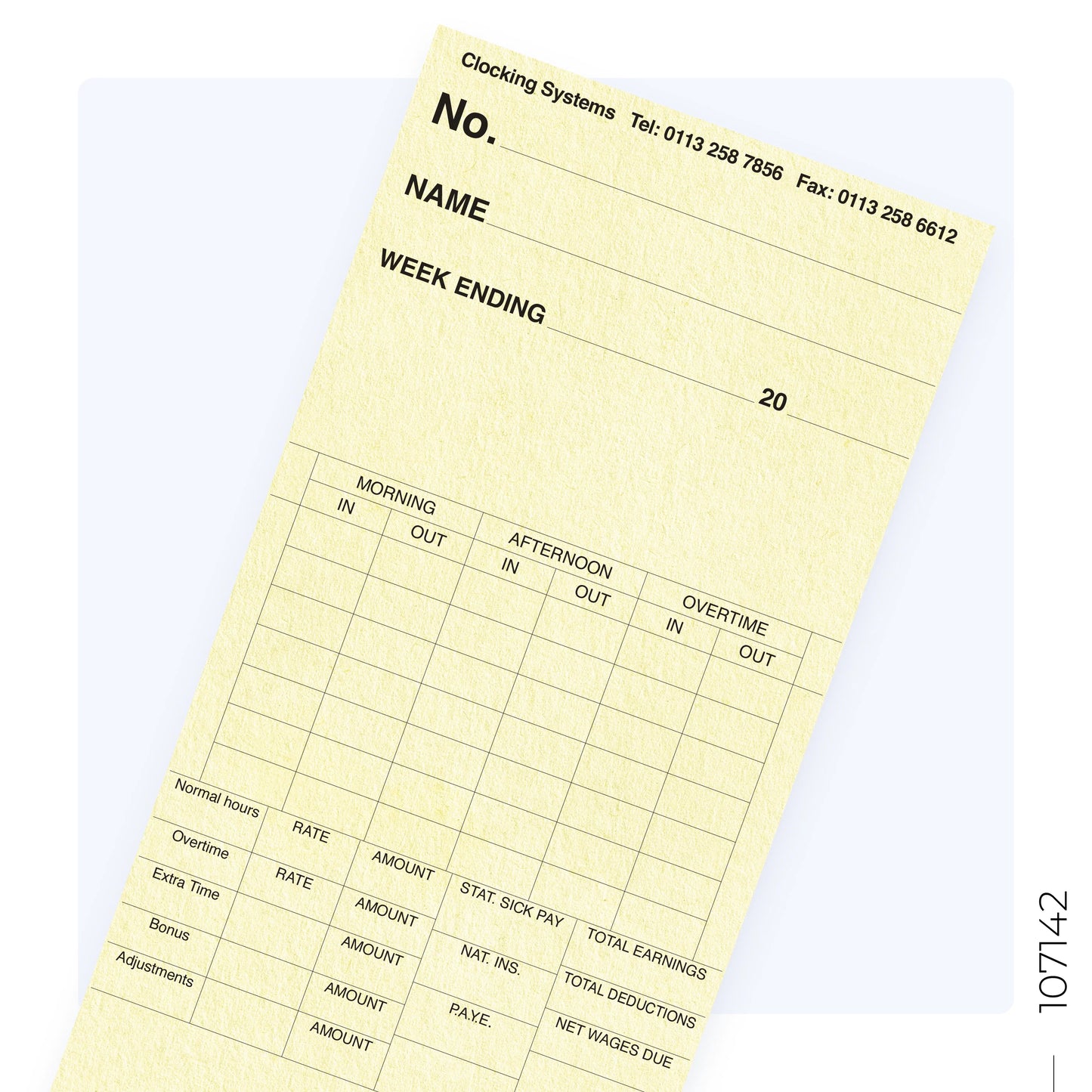 107142 Weekly Clocking Cards (Quantity 1000)