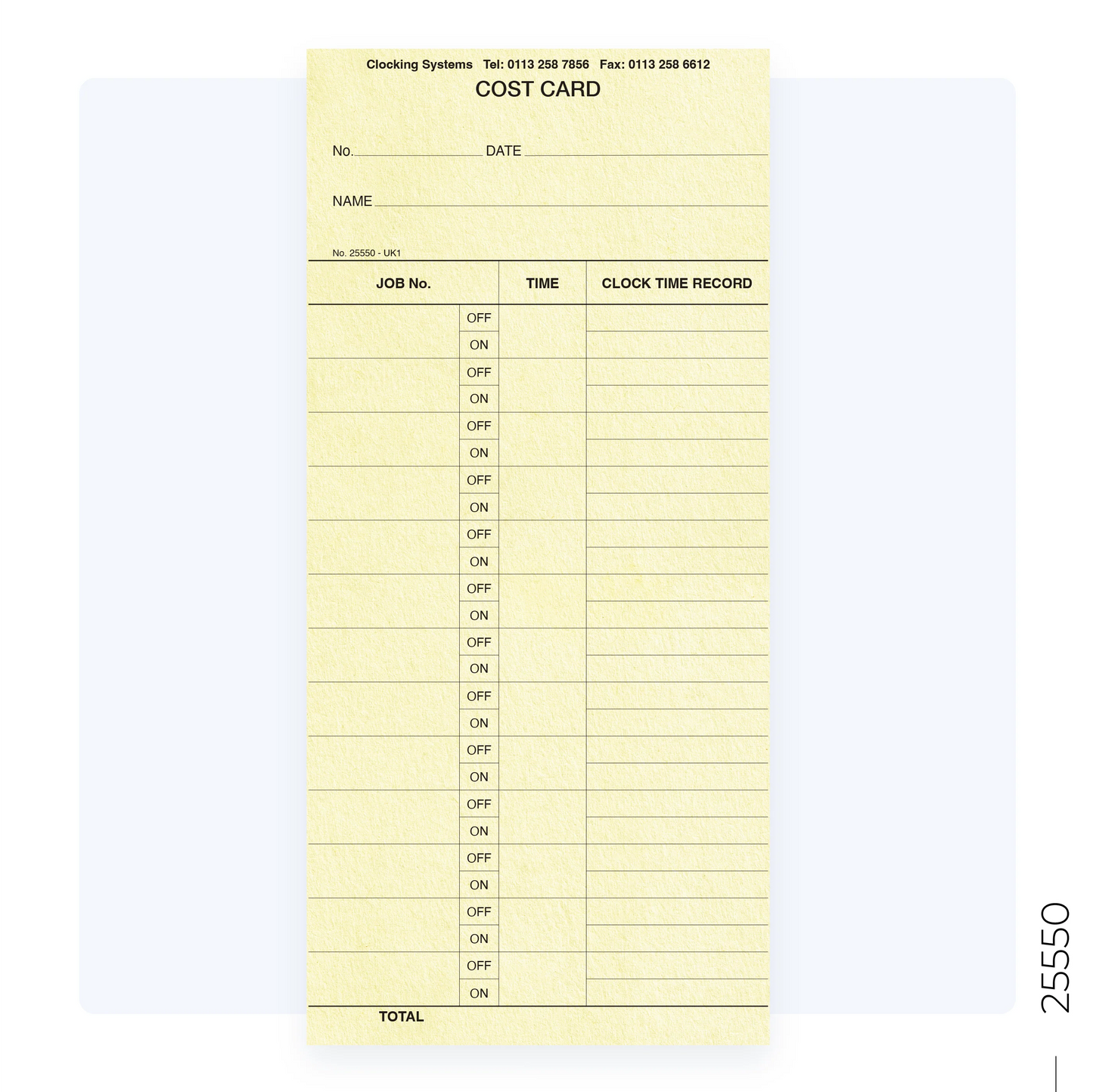 25550 Job Cards for TP300 (Quantity 1000)