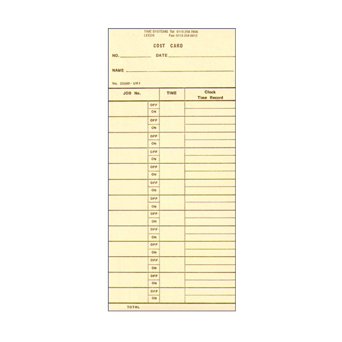 Job time clock card TP300 (Quantity 1000) Ref# 25550 - ClockingSystems