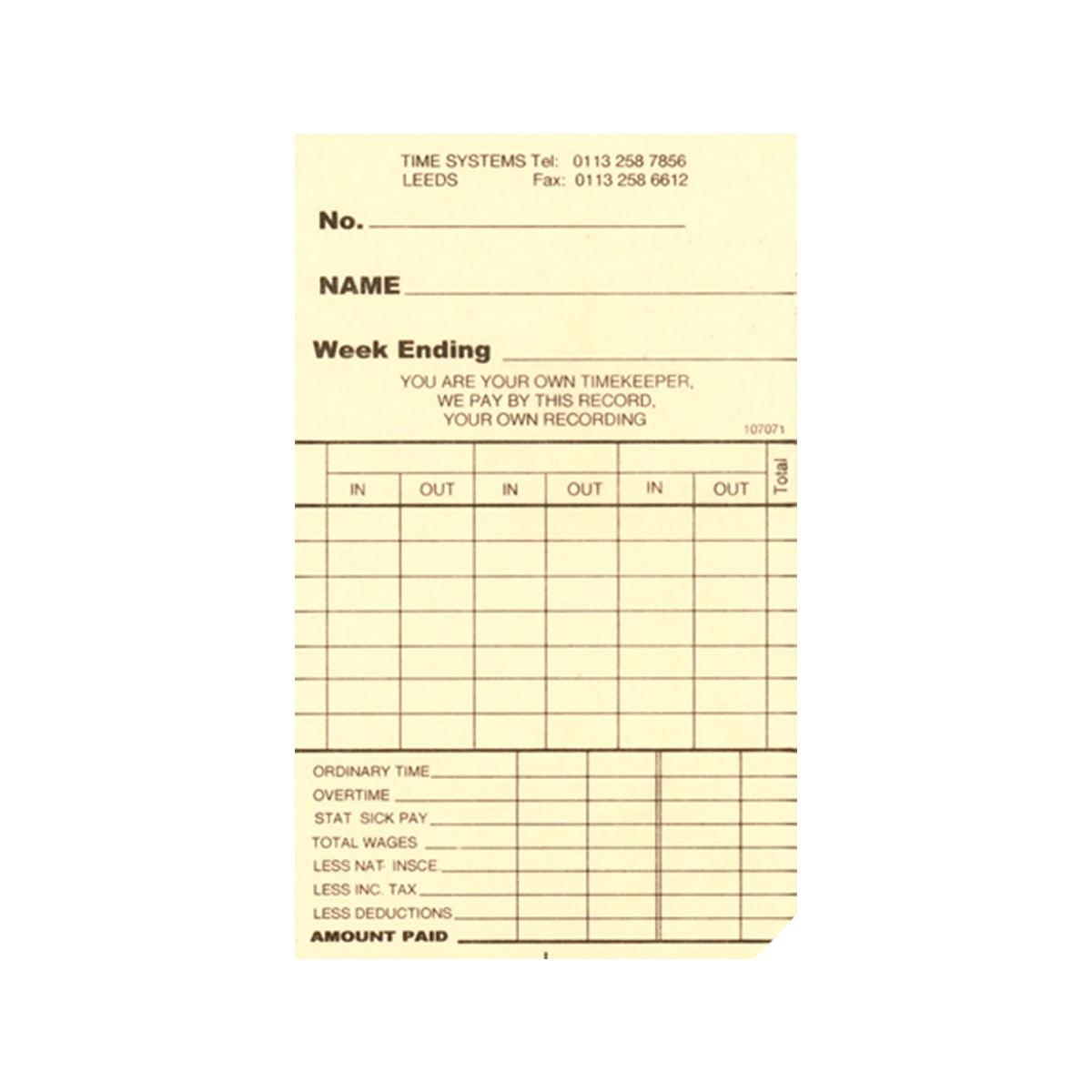 250 Weekly Clocking Cards for CS-30, TP-100, TP-200 - ClockingSystems