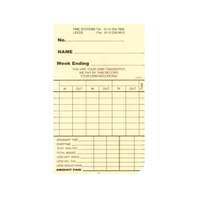 107071 Weekly Clocking Cards for TP-100, TP-200, CS-30 (Quantity 250 ...