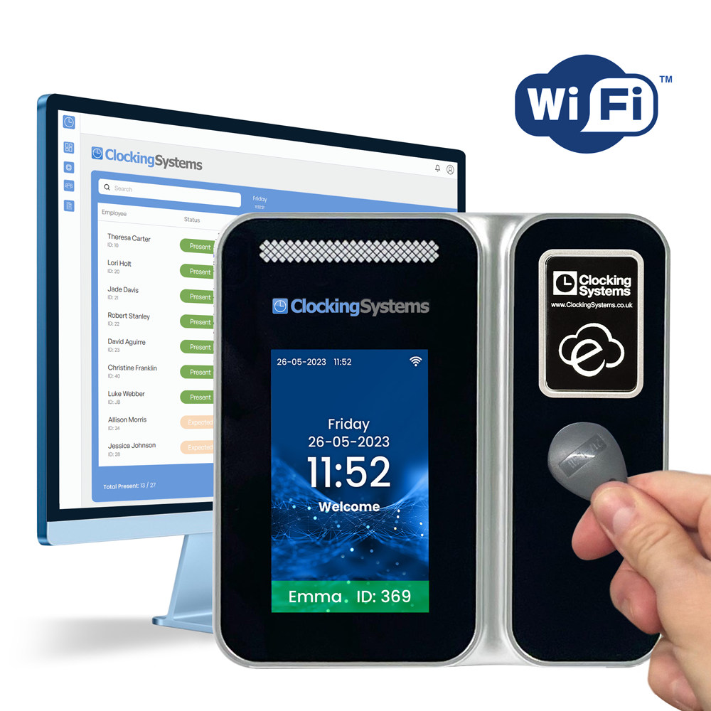 RFID Proximity Card or Keyfob Clocking in Machine + FREE Cloud Software - TotalTime