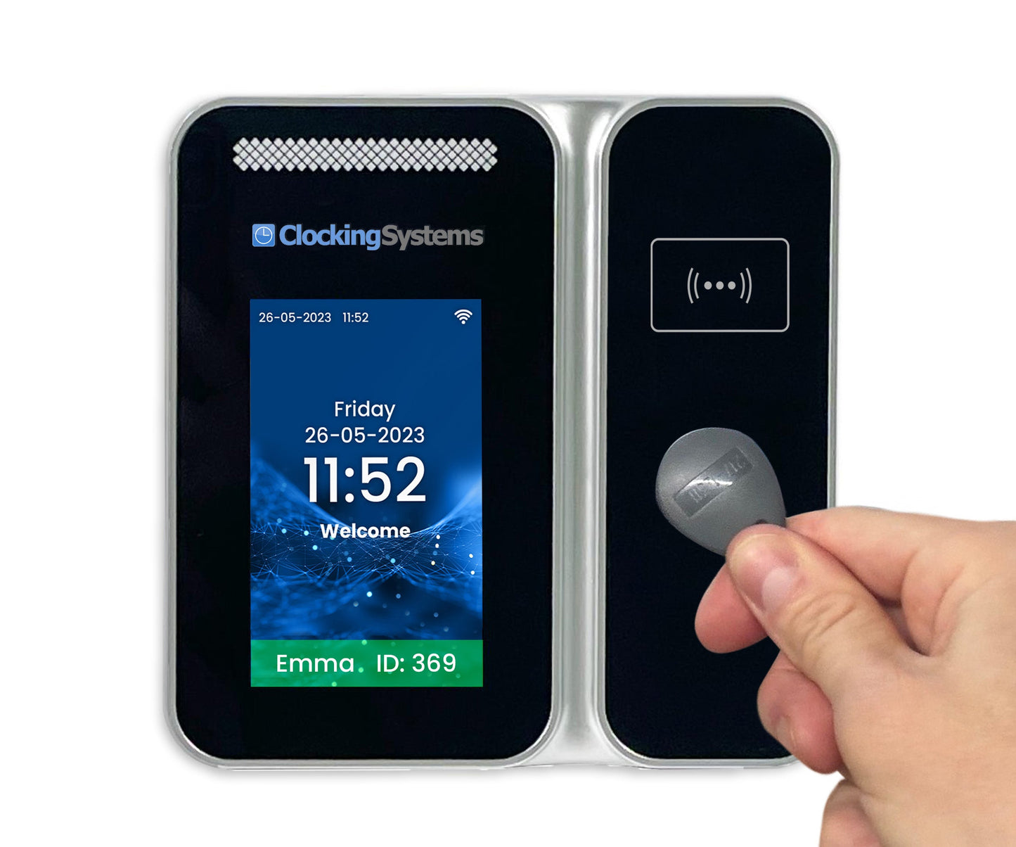 TotalTime RFID Proximity Card or Keyfob Clocking Machine with Software - Real time "who's in" display included.