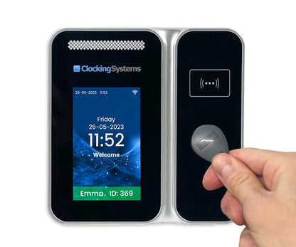 TotalTime RFID Proximity Card or Keyfob Clocking Machine with Software - Real time "who's in" display included.