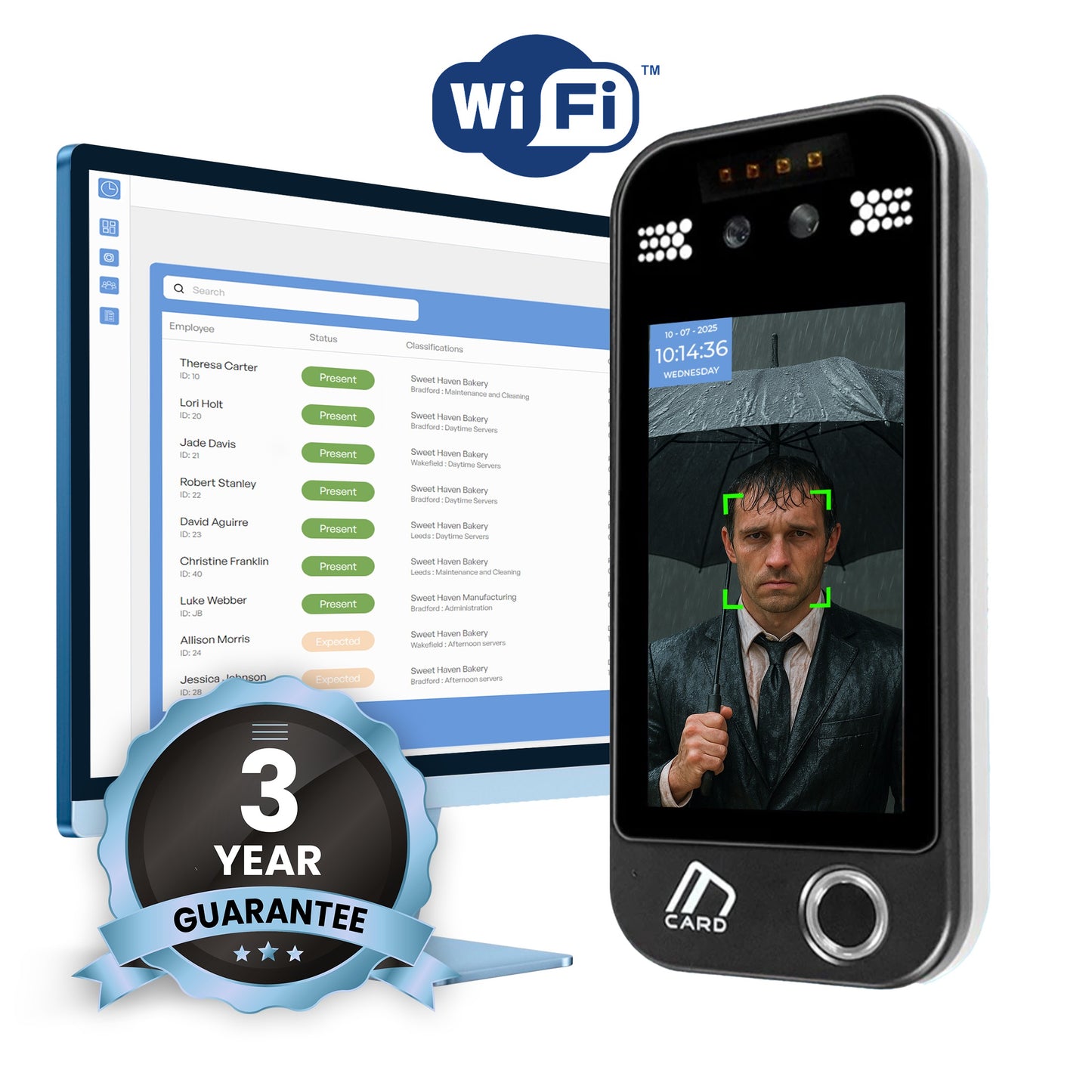 Outdoor Facial Recognition, Fingerprint & Proximity Card Clocking Machine + FREE Cloud Software