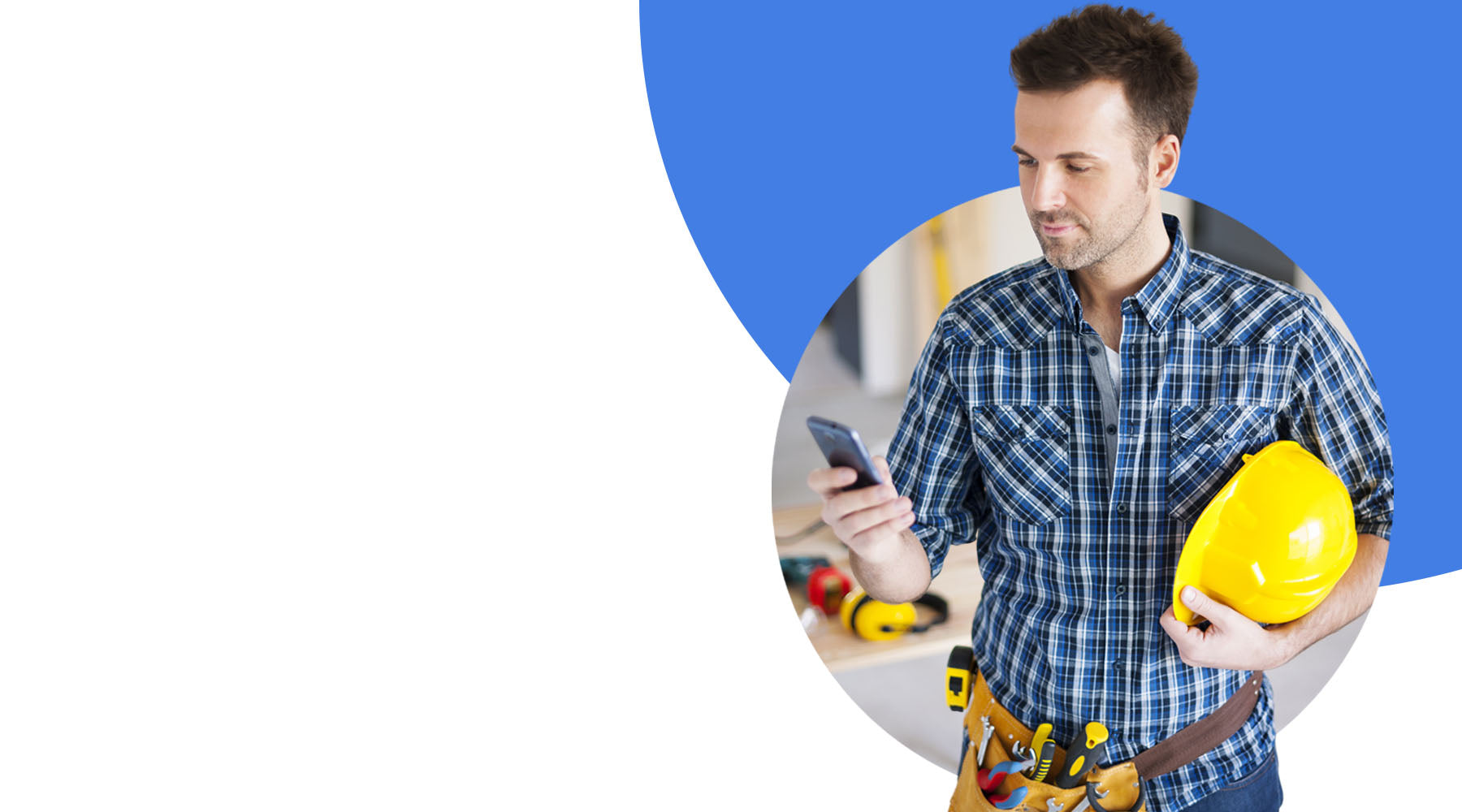 Construction worker using Clocking Systems remote workforce time and attendance Mobile app to clock in for work. Construction. This app has Geofencing and can work on any mobile phone with a browser