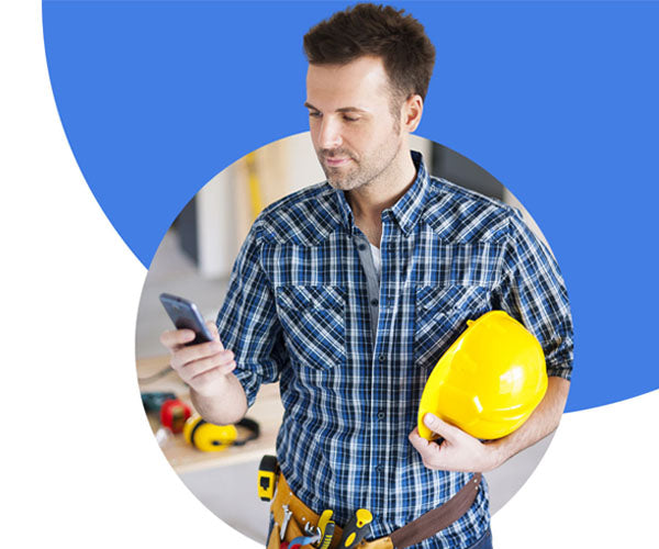 Construction worker using Clocking Systems remote workforce time and attendance Mobile app to clock in for work. Construction. This app has Geofencing and can work on any mobile phone with a browser