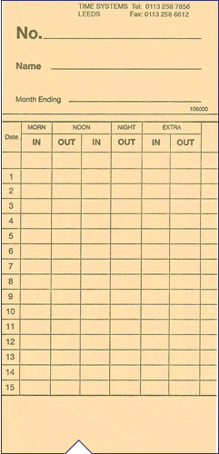 106000 monthly time clock card (Quantity 1000) - ClockingSystems