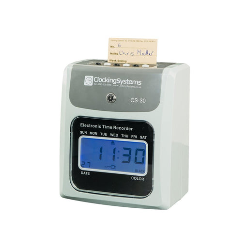 CS-30 Electronic time clock recorder to clock in and out of work with paper punch cards to track employee lateness and hours worked.  