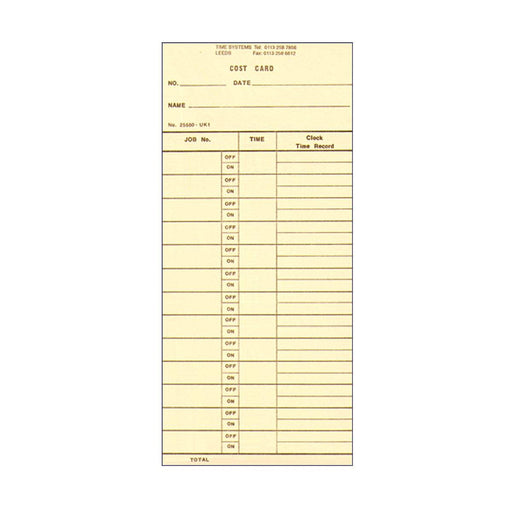 Job time clock card TP300 (Quantity 1000) Ref# 25550 - ClockingSystems