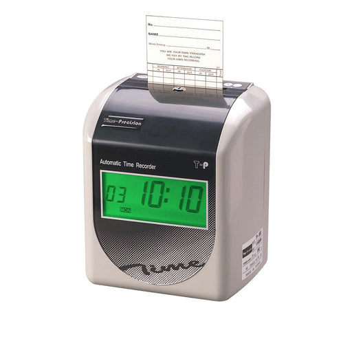 Time Precision Tp-200 Automatic Electronic time clock recorder to clock in and out of work with paper punch cards to track employee lateness and hours worked