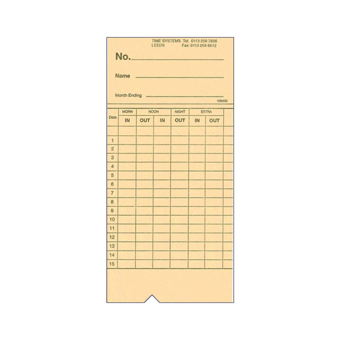 106000 monthly time clock card (Quantity 1000)