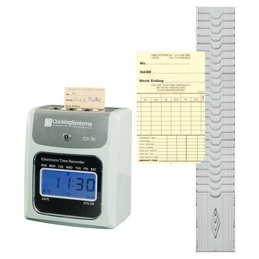 CS-30 + Discount Starter Package - 250 Clock Cards and 25 Slot Card Rack - ClockingSystems
